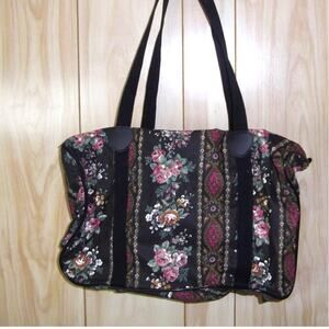 Decorative Vintage Black Floral Canvas Duffel Bag